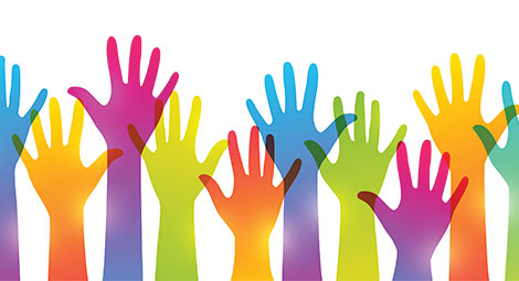Hands of different colours waving